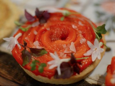 Pastelón de langosta con pimientos confitados Pastelón de langosta con pimientos confitados